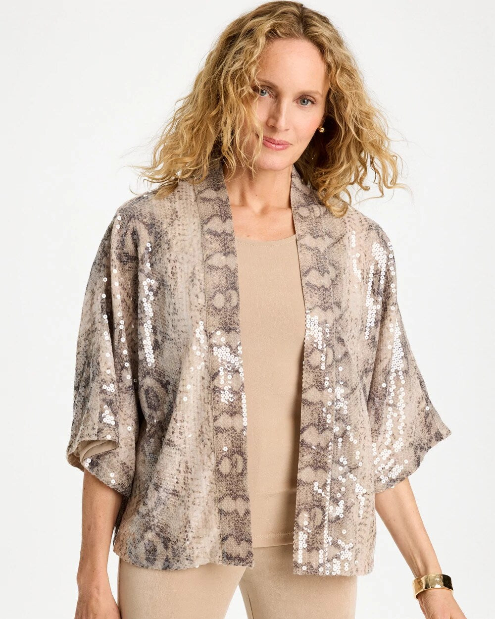Travelers Collection Sequin Animal Print Kimono