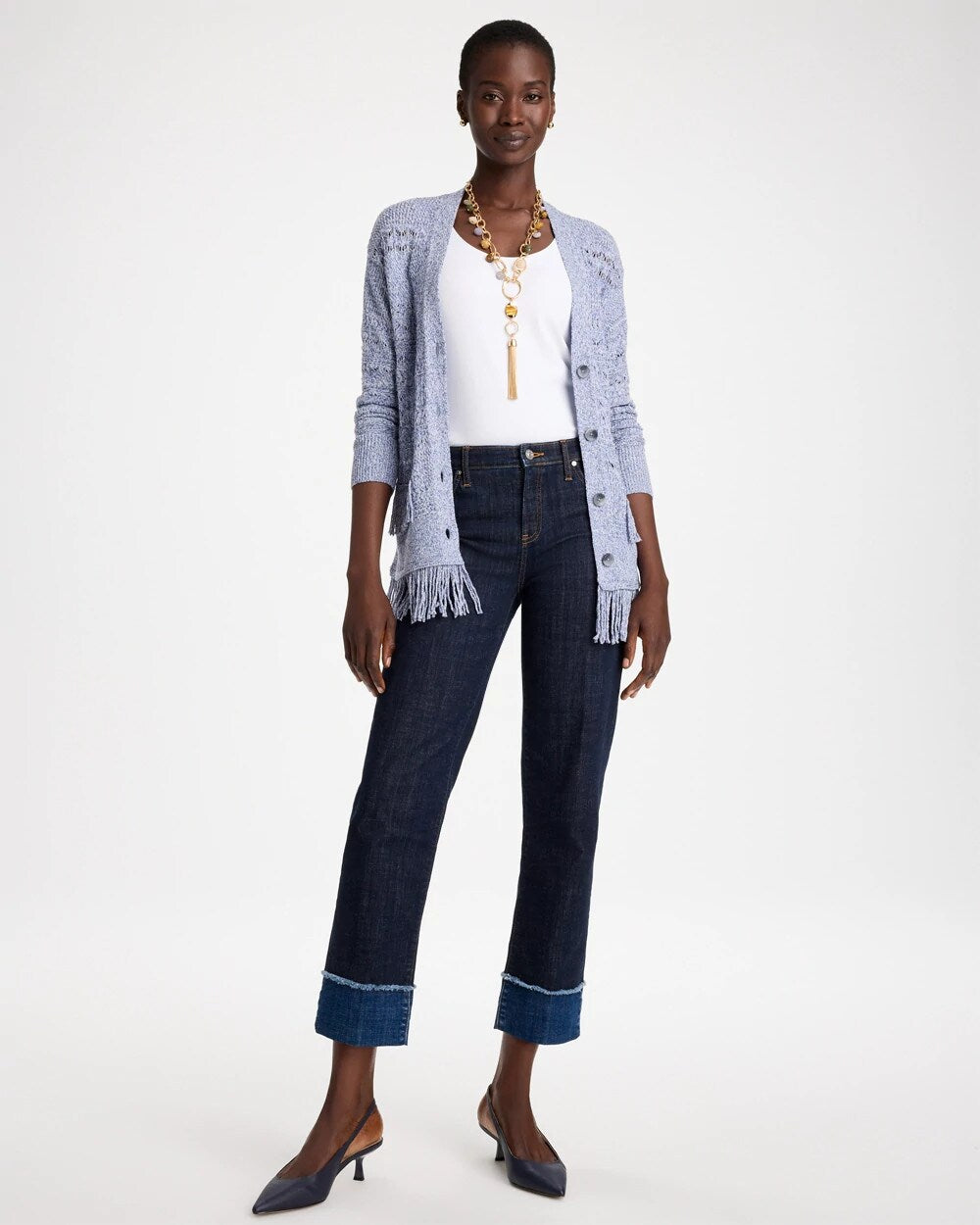 Girlfriend Frayed High-Rise Jeans