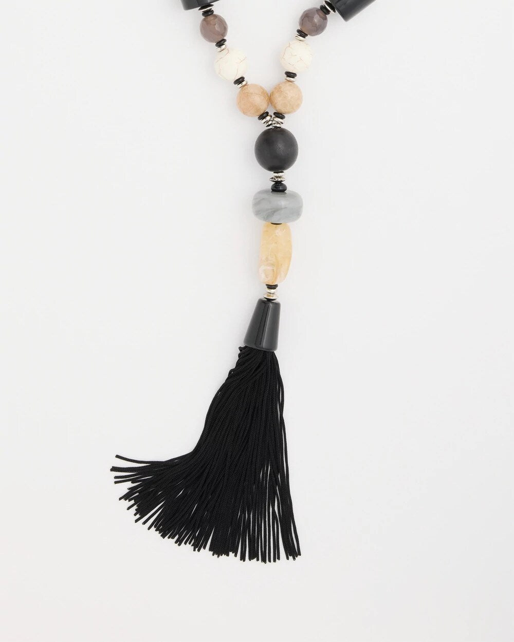 Neutral Large Beaded Tassel Necklace