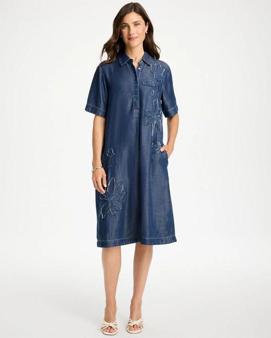 Embellished Denim Knee Length Dress