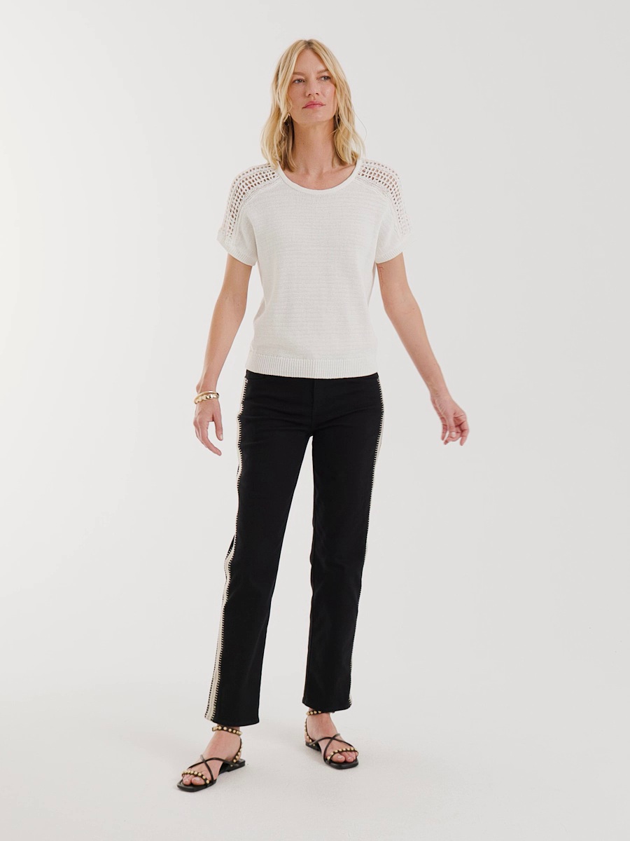 Girlfriend Seam Detail Straight Ankle Jeans