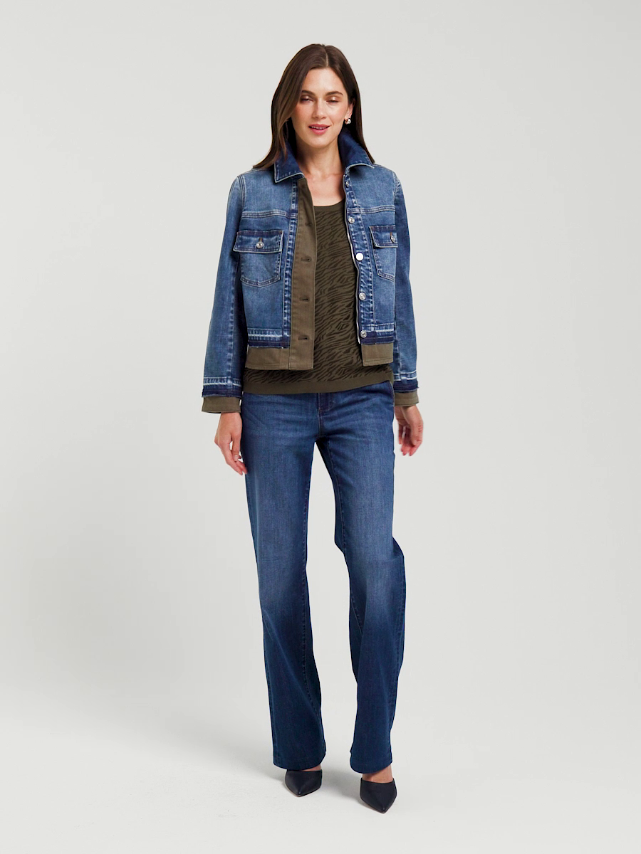 Denim Colorblock Zip-Front Jacket