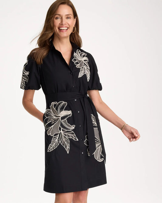 Embroidered Poplin Cotton Belted Dress