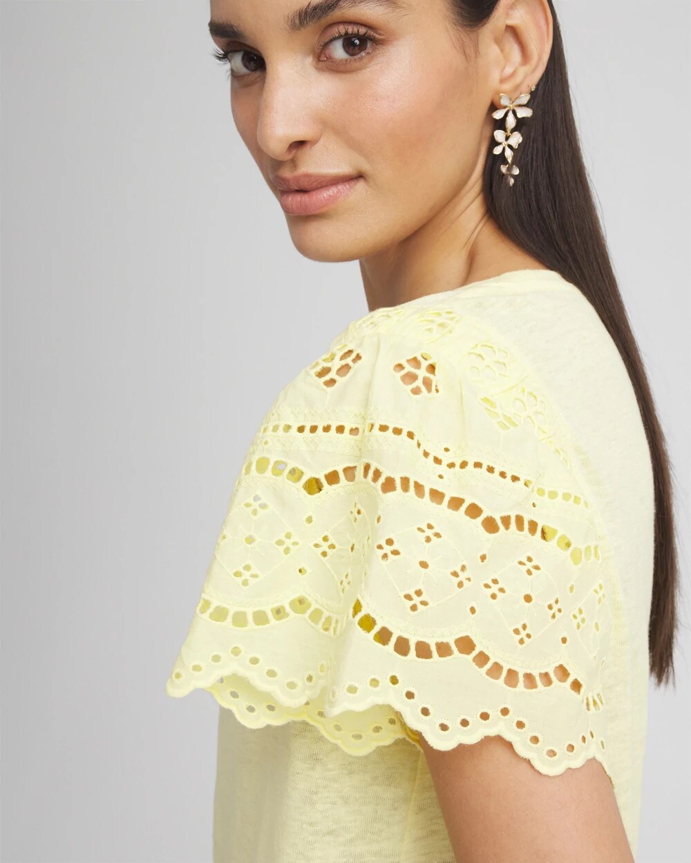 Linen Embroidered Lace Tee