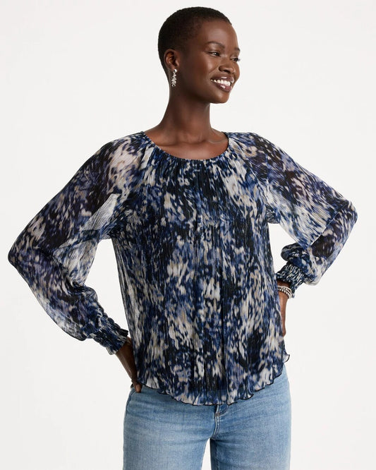 Printed Metallic Bodre Crinkle Mesh Top