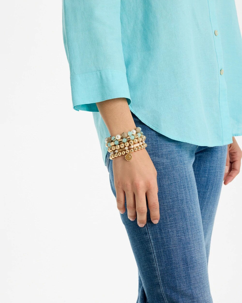 Aqua Stretch Set of Five Beaded Bracelets