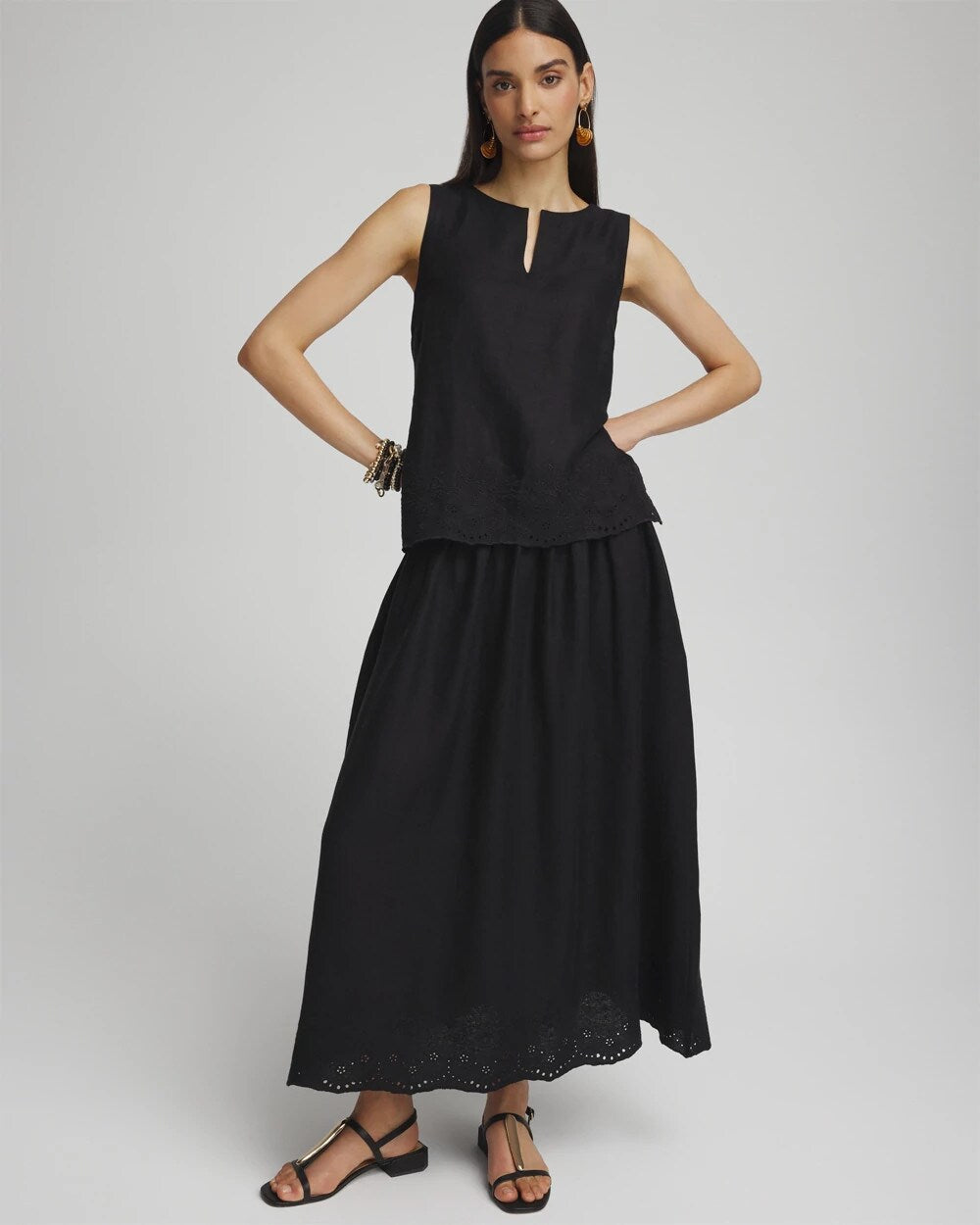 Linen Eyelet Scallop Hem Tank