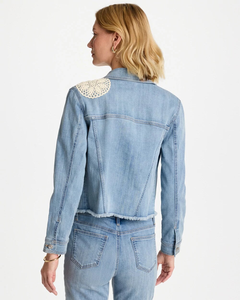 Embroidered Frayed Denim Trucker Jacket