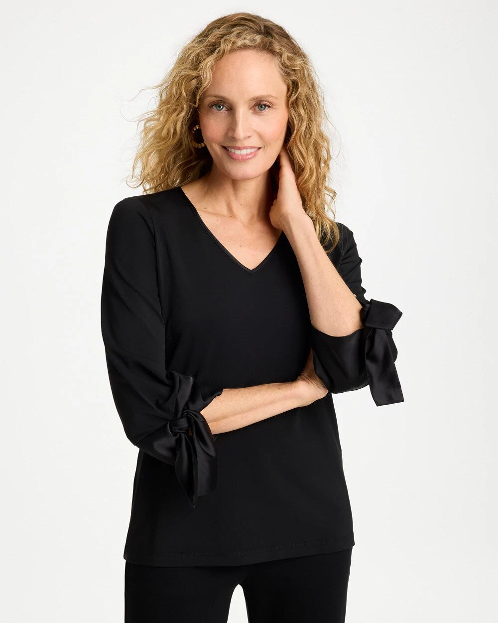 Satin Tie-Sleeve Top