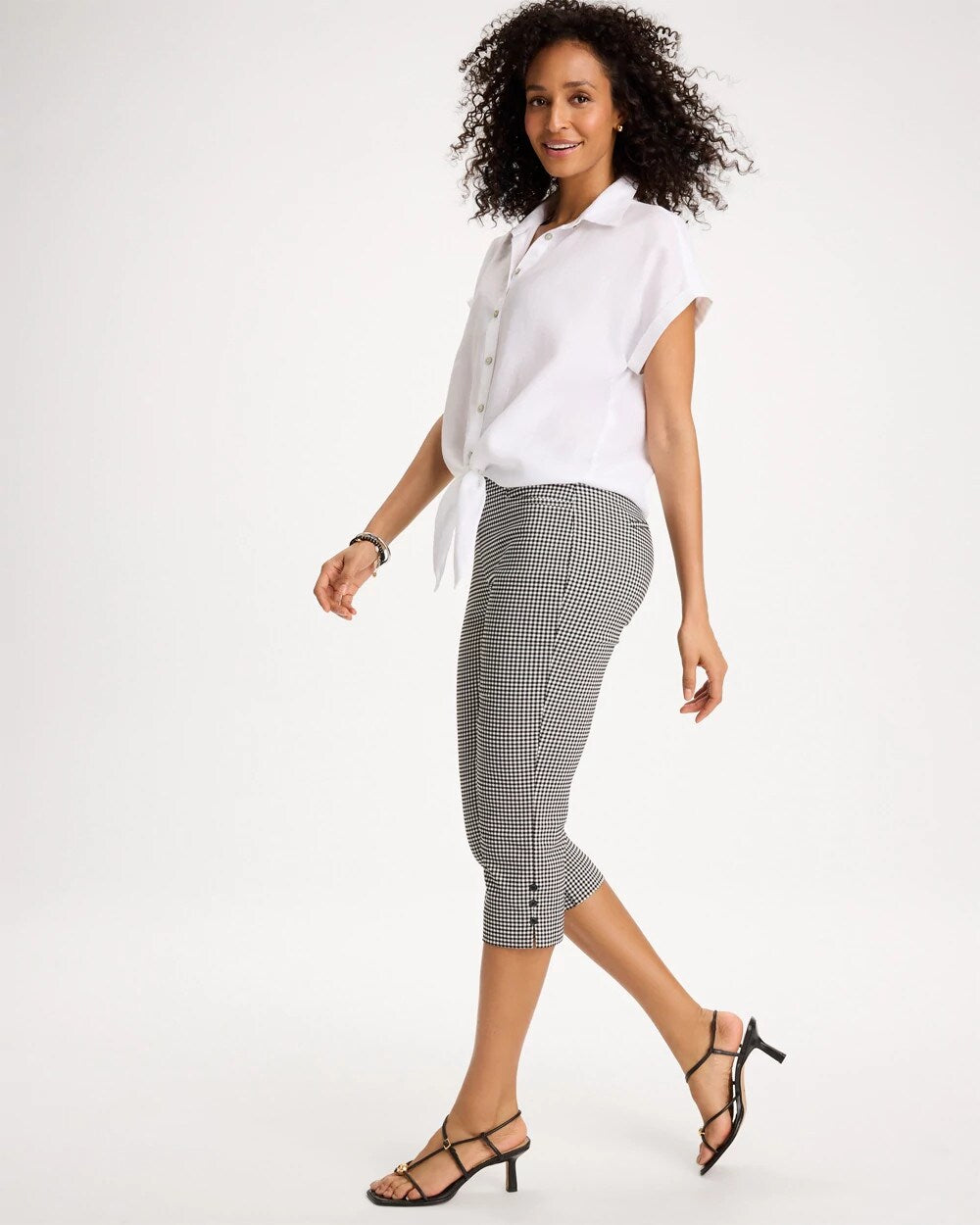 Brigitte Slim Gingham Pull-On Capri Pant
