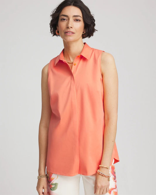 No Iron Sleeveless Sateen-Stretch Shirt
