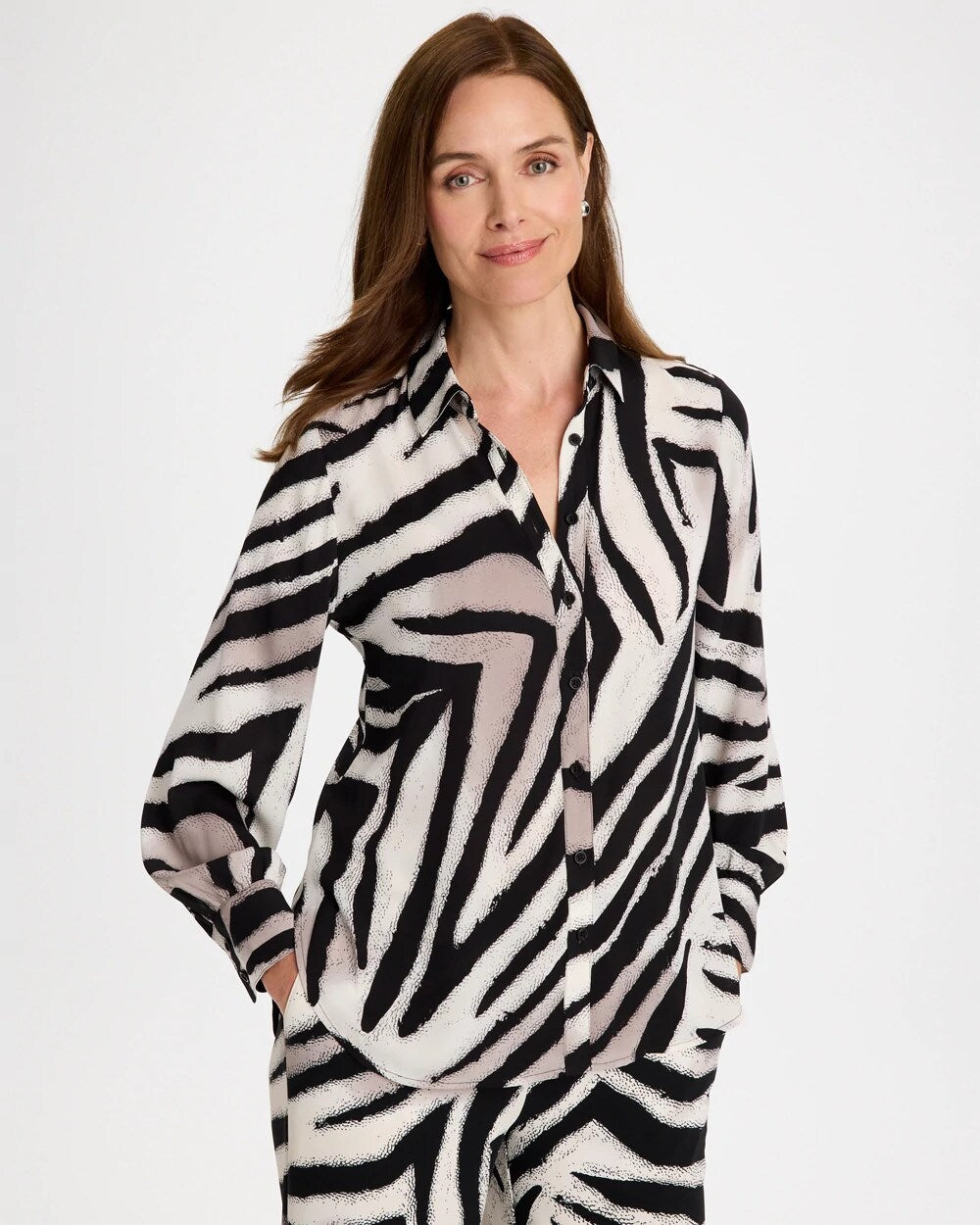 Georgette Zebra Print Collared Shirt