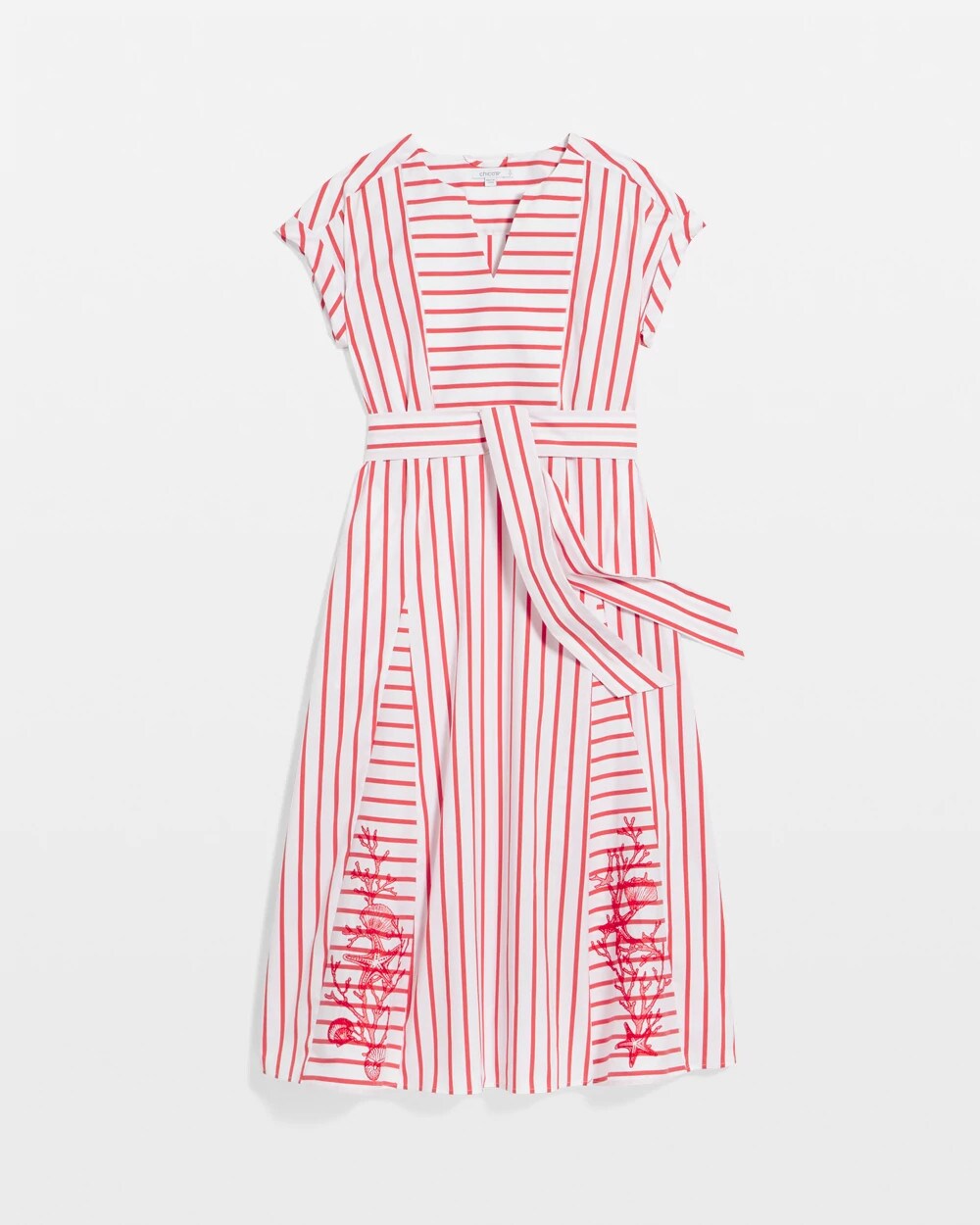 Embroidered Godet Striped Maxi Dress