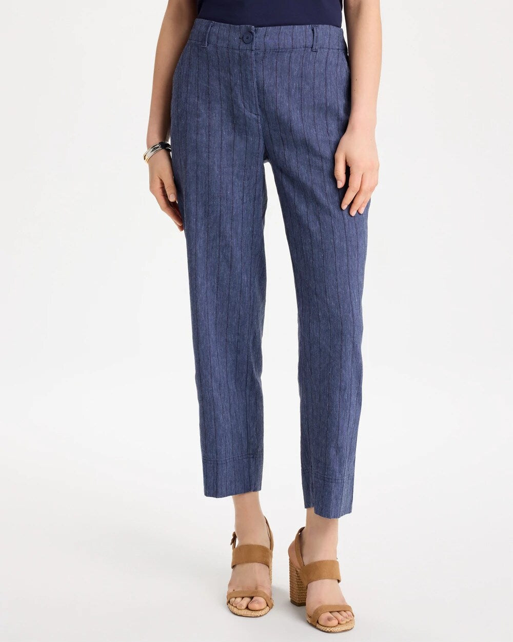 Pinstripe Soft-Stretch Linen Crop Pant