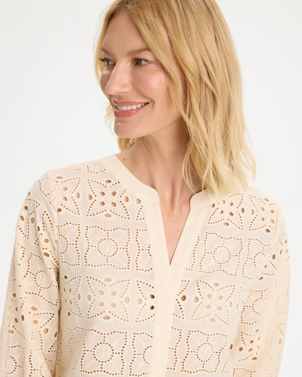 Cotton Geo Eyelet 3/4 Sleeve Blouse