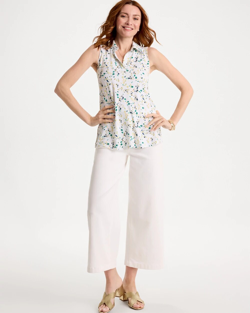 Printed Collared Tunic Tank