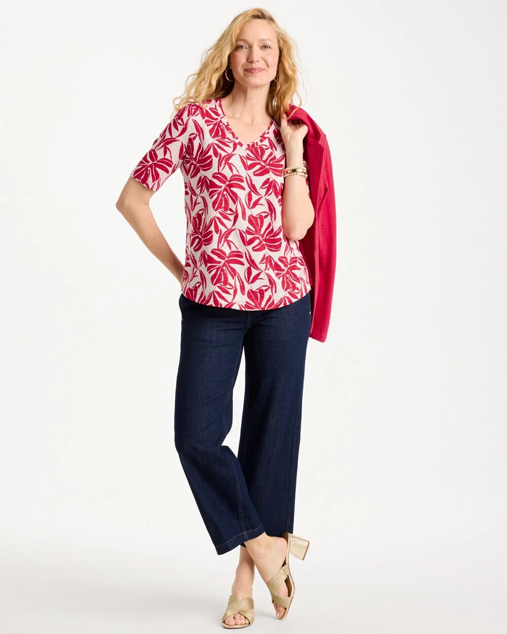 Printed Cotton Slub V-Neck Tee