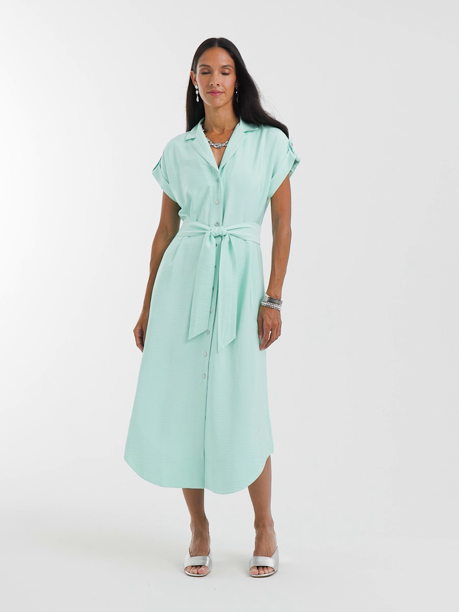 Hammered Rayon Midi Shirtdress