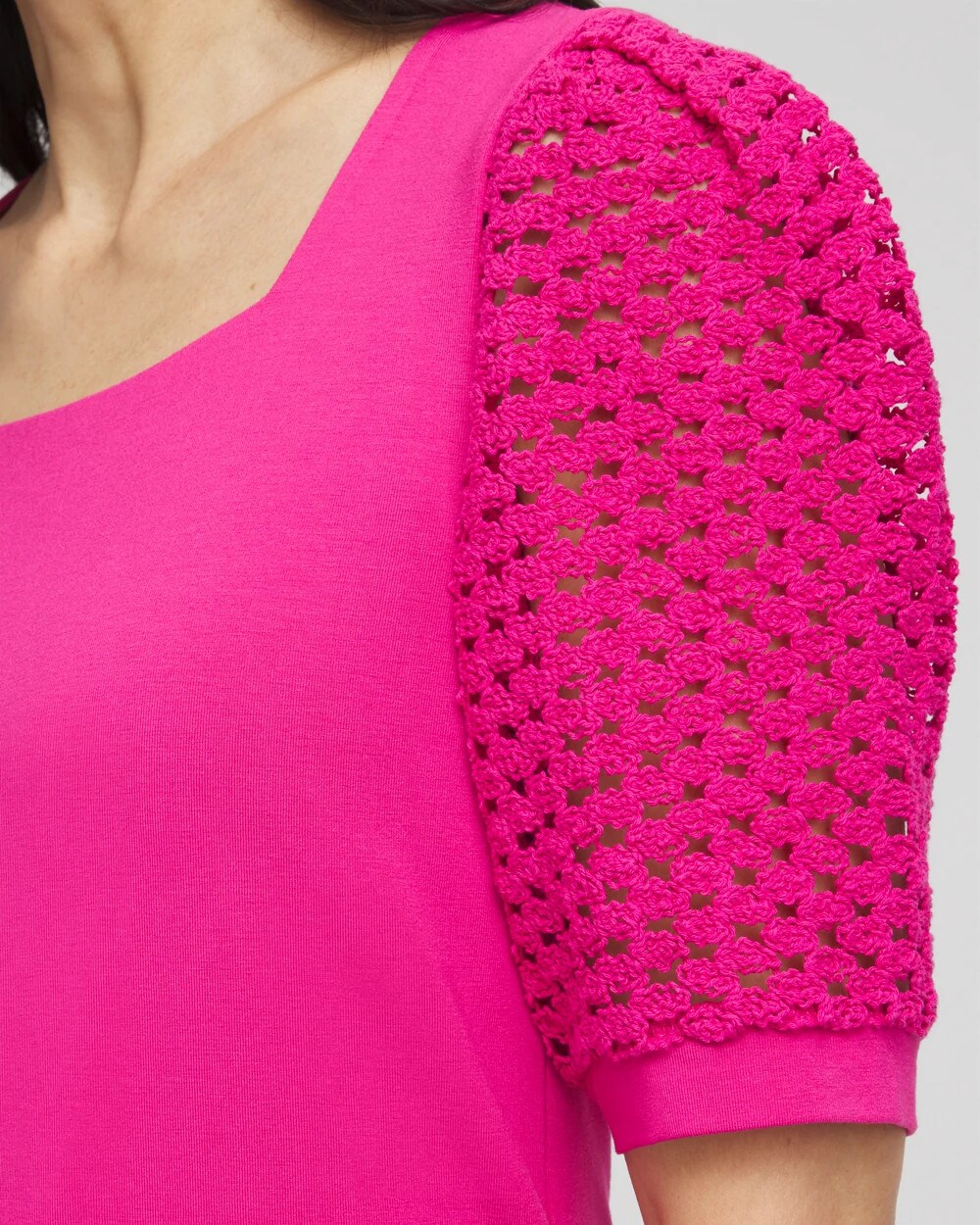 Touch of Cool Crochet Lace Square-Neck Tee