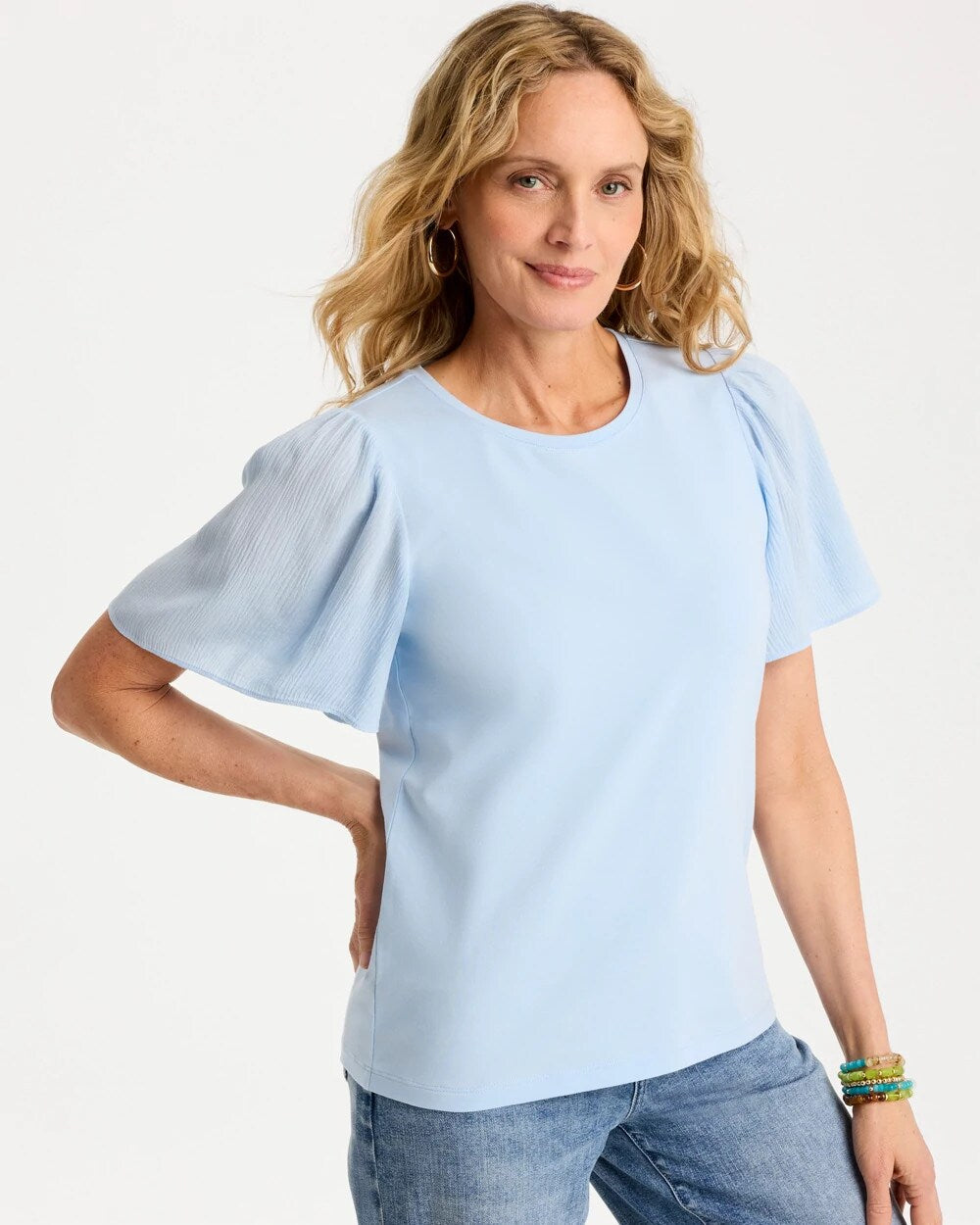 Gauze Sleeve Soft-Stretch Tee