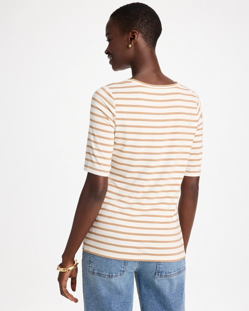 Striped Touch of Cool Elbow-sleeve Layering Tee