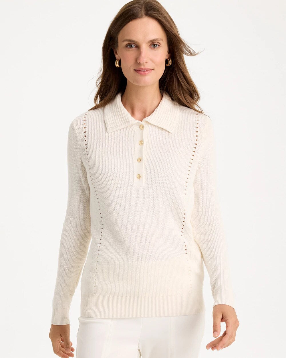 Long-Sleeve Pullover Polo Sweater