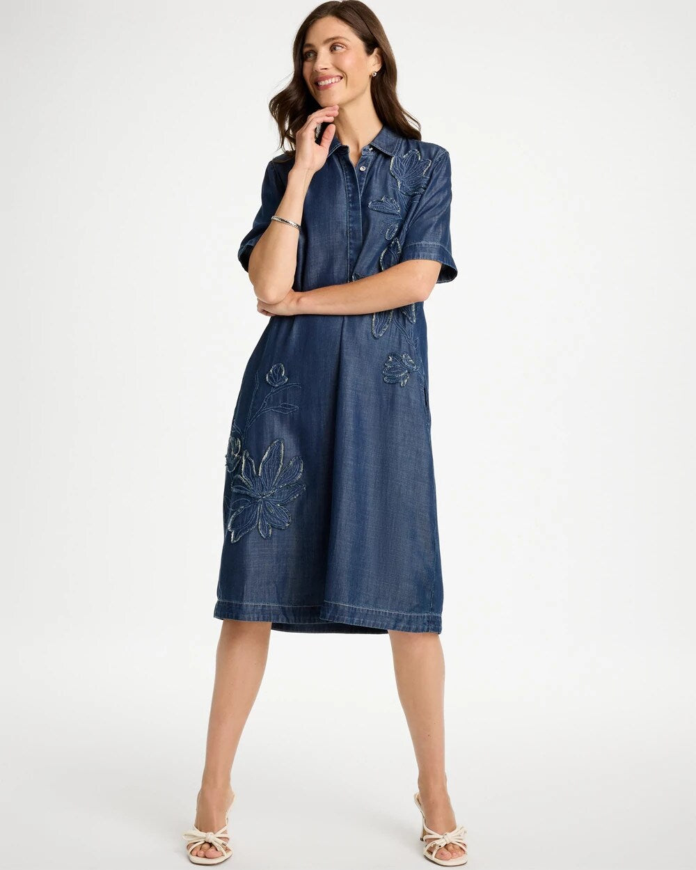 Embellished Denim Knee Length Dress