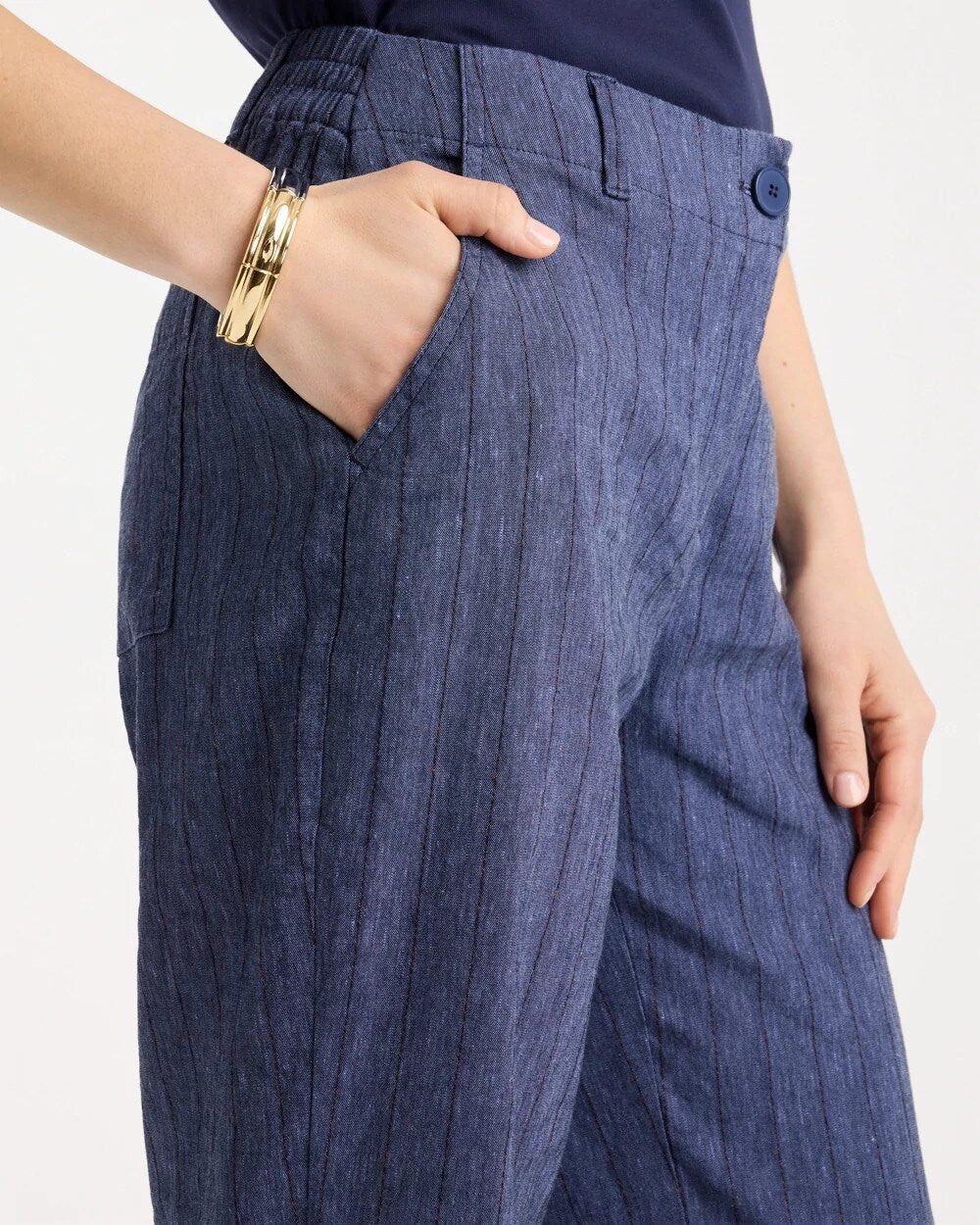 Pinstripe Soft-Stretch Linen Crop Pant