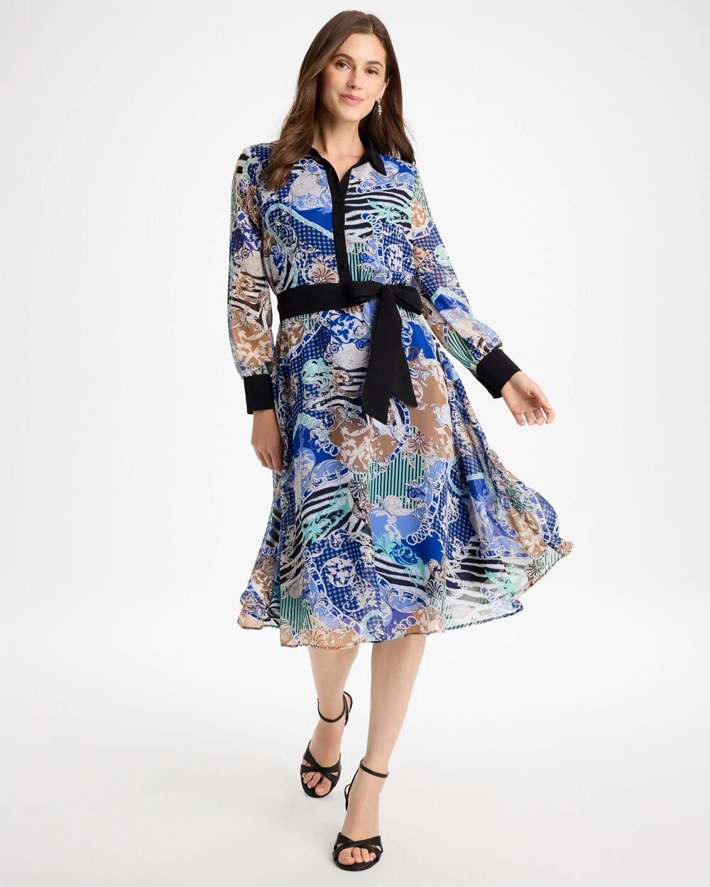 Mixed Print Belted Dress