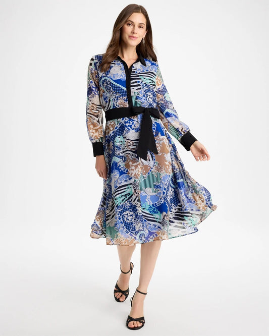 Mixed Print Belted Dress