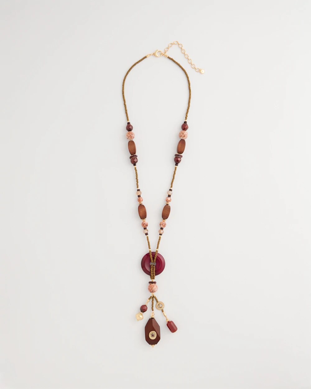 Wood Fire Agate Beaded Y-Necklace
