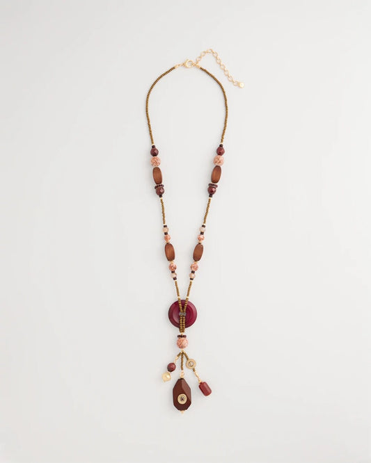 Wood Fire Agate Beaded Y-Necklace