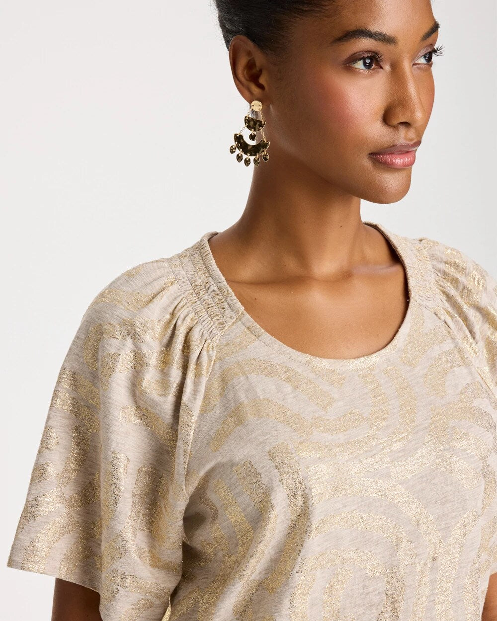 Cotton Foiled Shirred Tee
