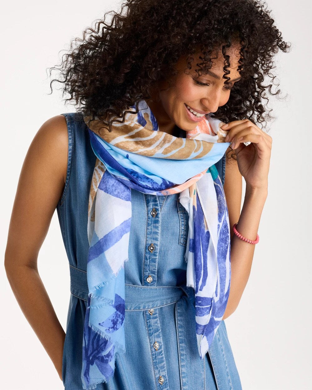 Coral Motif Oblong Scarf