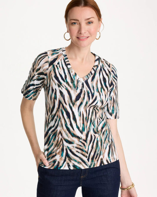 Animal Print Pima Elbow-Sleeve Tee