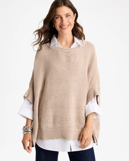 Cotton-Blend Sweater Poncho