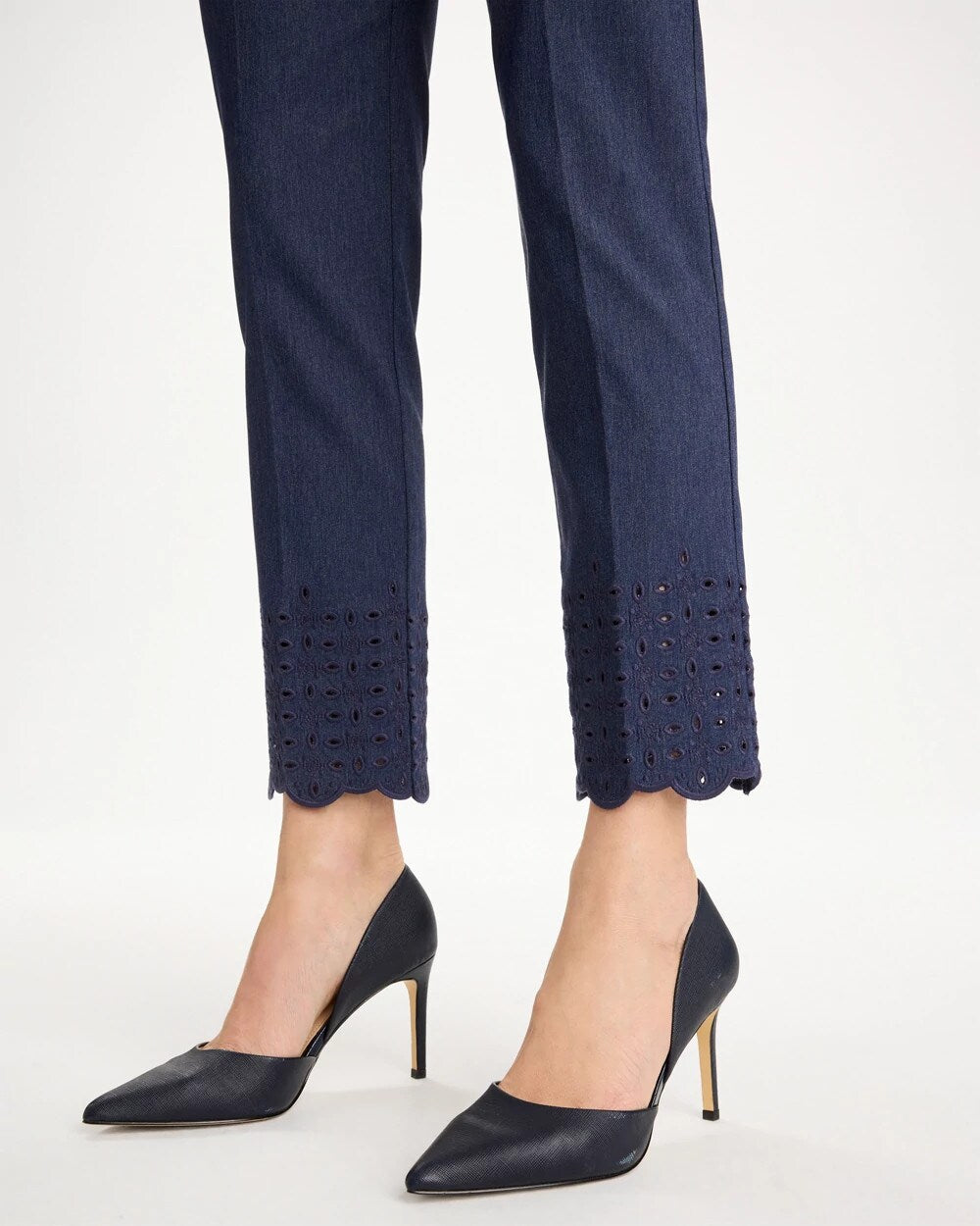 Brigitte Slim Embroidered Pull-On Crop Pant