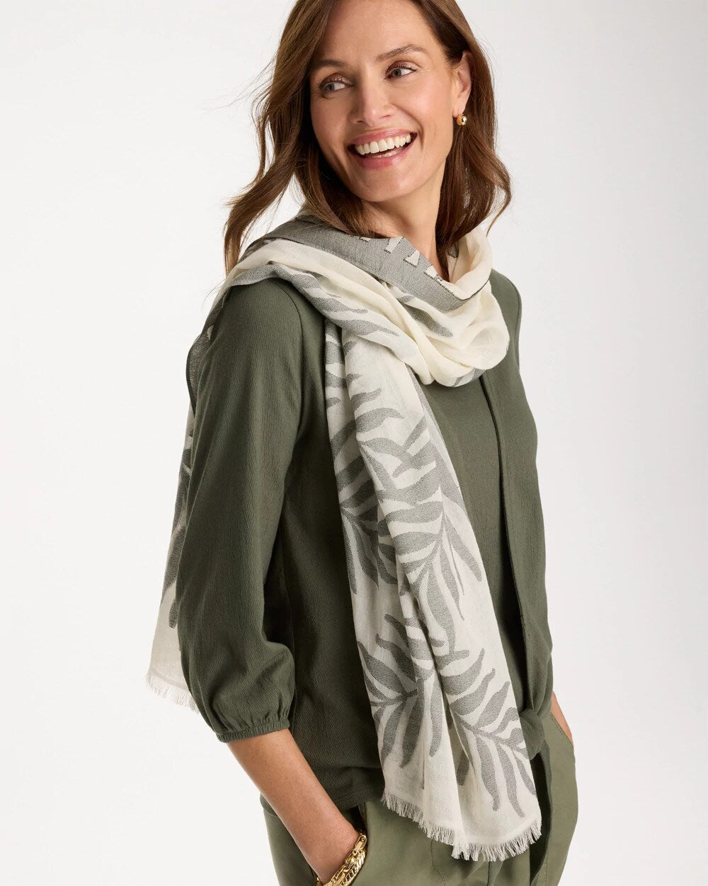 Palm Embroidered Oblong Scarf