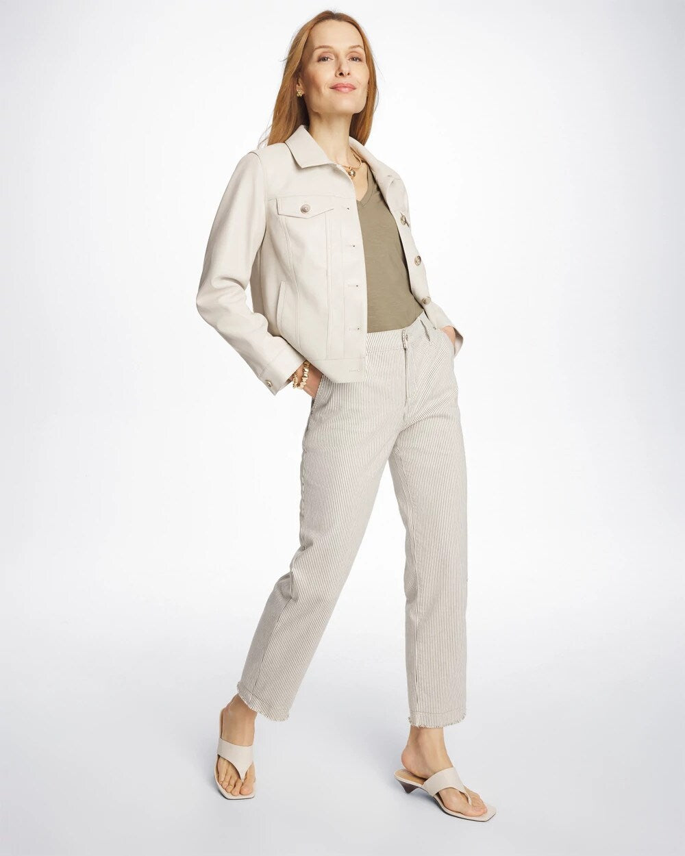 Petite Stripe Girlfriend Straight Ankle Jeans