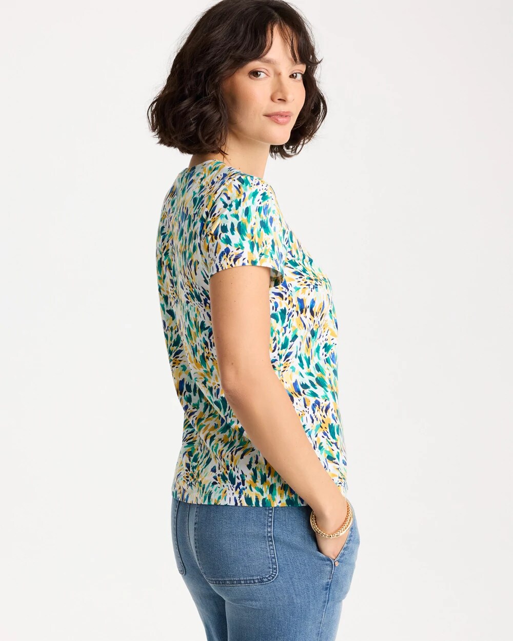 Printed Cotton Stretch Cap-Sleeve Tee