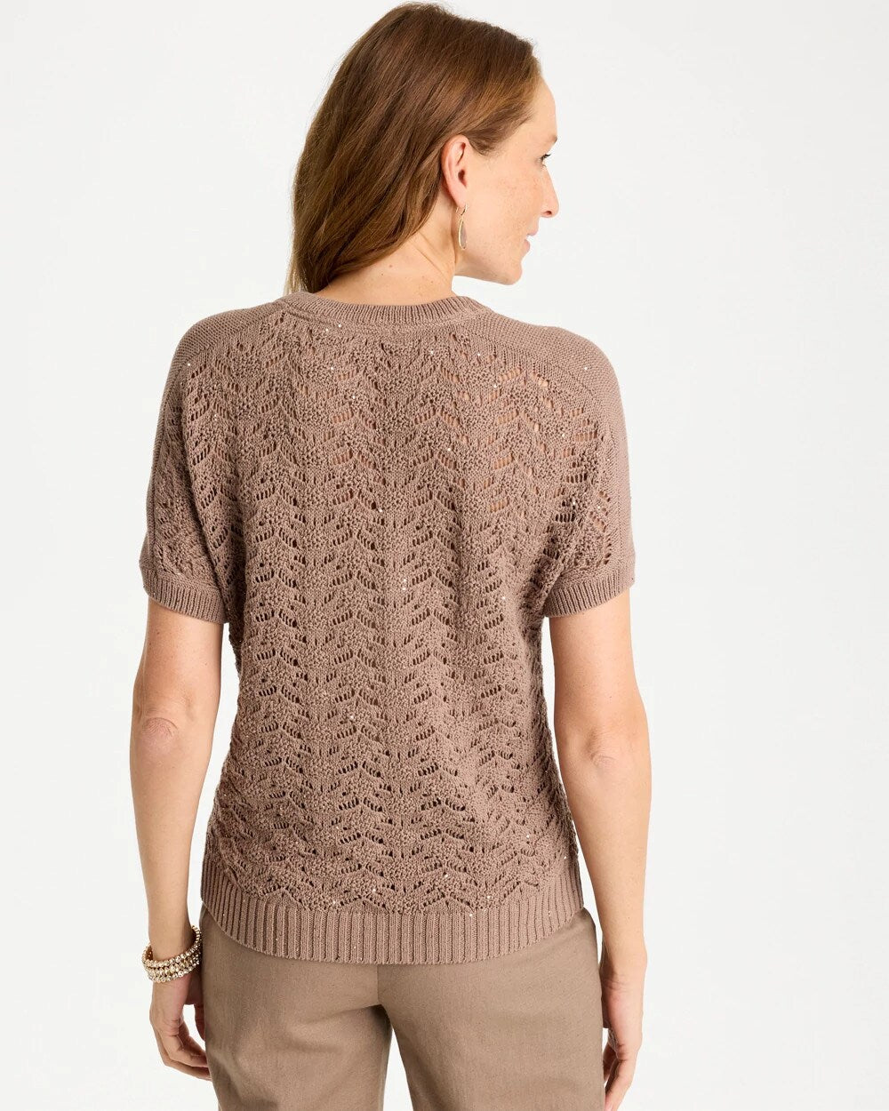 Sequin Pointelle Pullover
