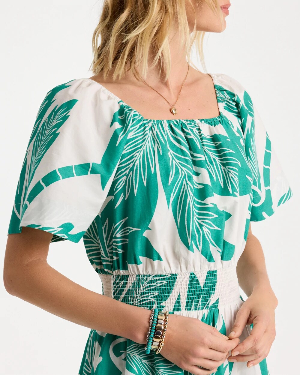 Poplin Cotton Off-Shoulder Printed Dress