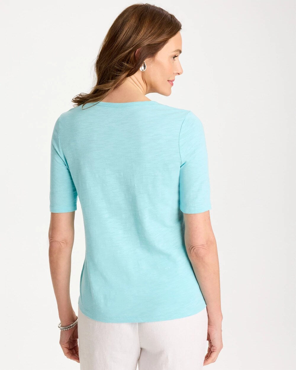 Cotton Slub Crewneck Button Tee
