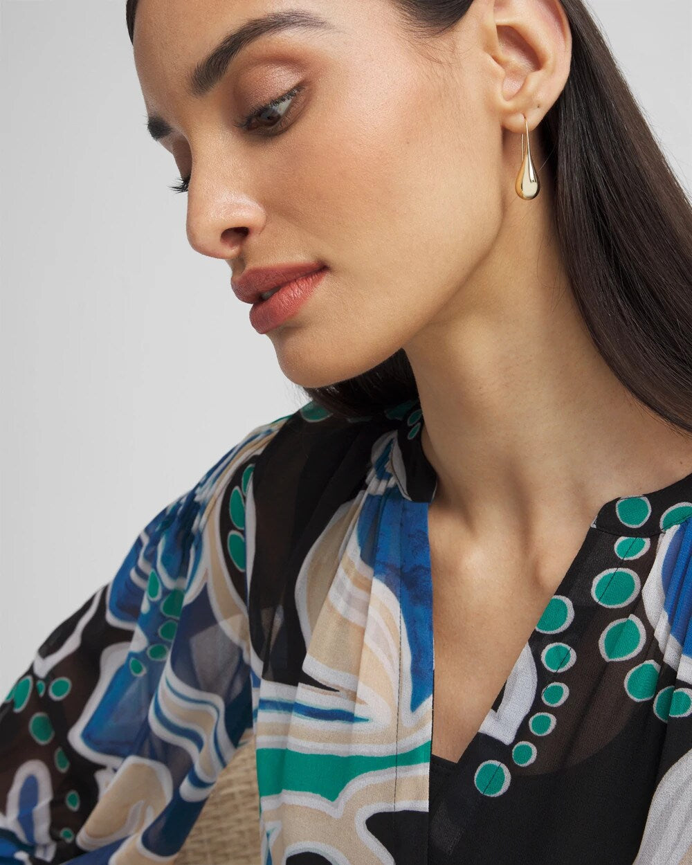 No Droop Gold Tone Teardrop Threader Earrings