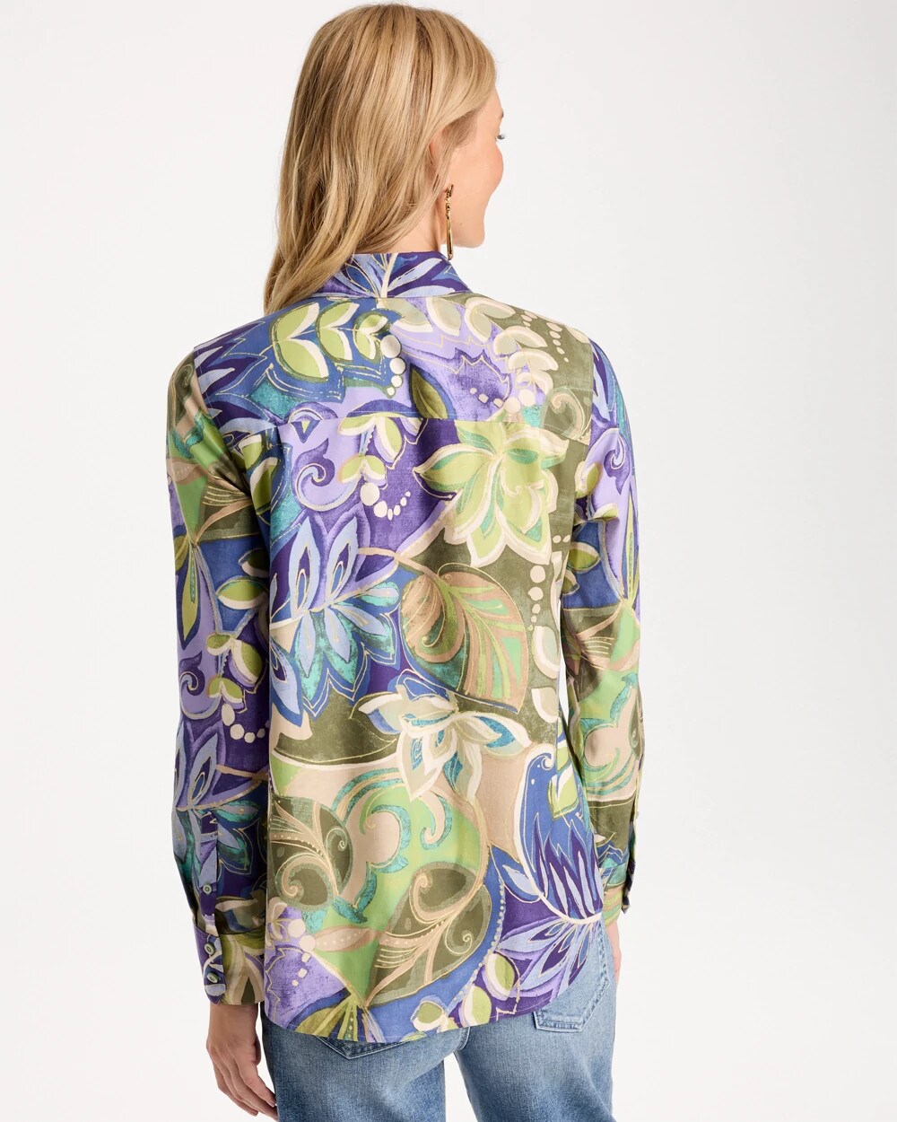 No Iron Stretch Garden Print Shirt