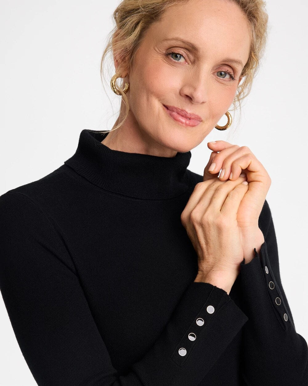 Ella Button Cuff Turtleneck Sweater