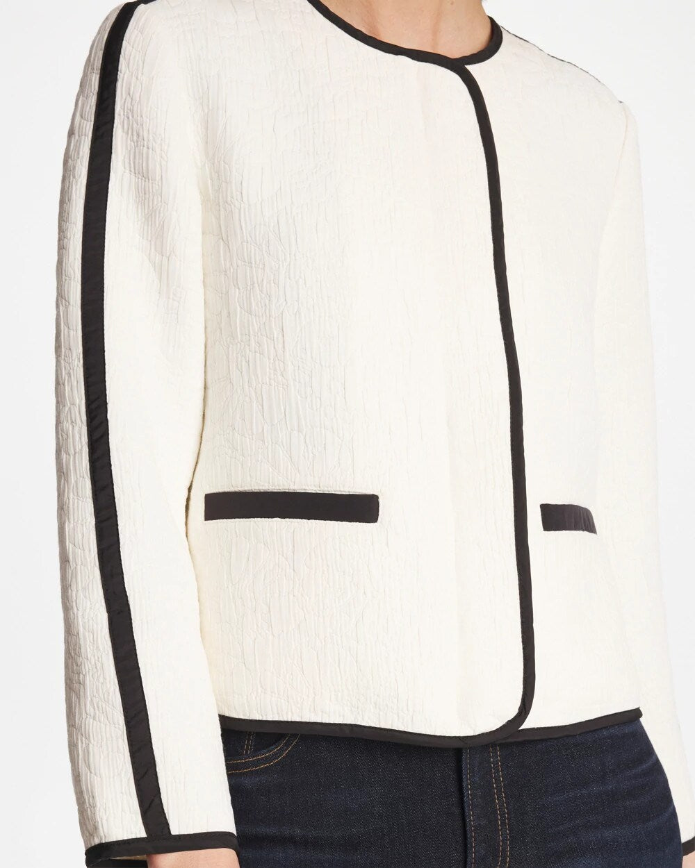 Collarless Quilted Box Jacket