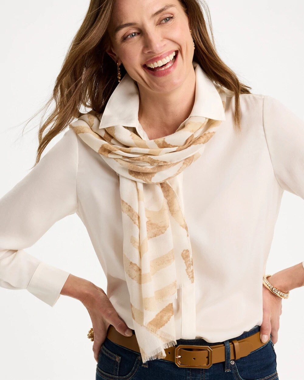 Neutral Zebra Animal Print Oblong Scarf