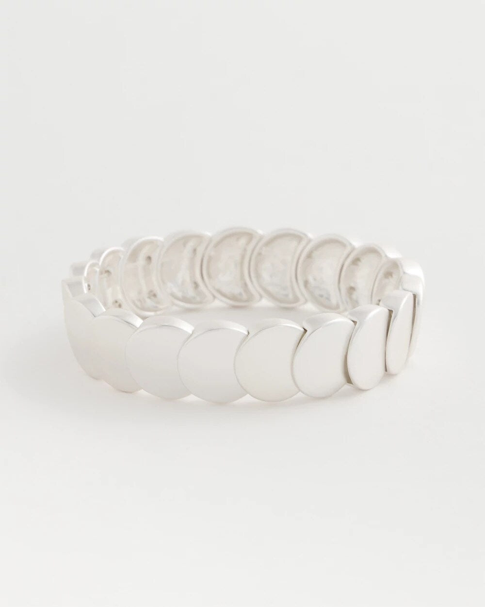 Semi-Bright Silvertone Flat Circle Stretch Bracelet