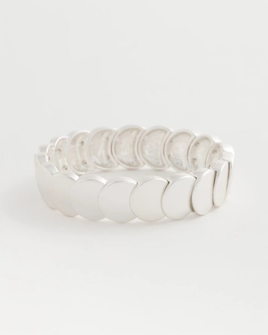 Semi-Bright Silvertone Flat Circle Stretch Bracelet